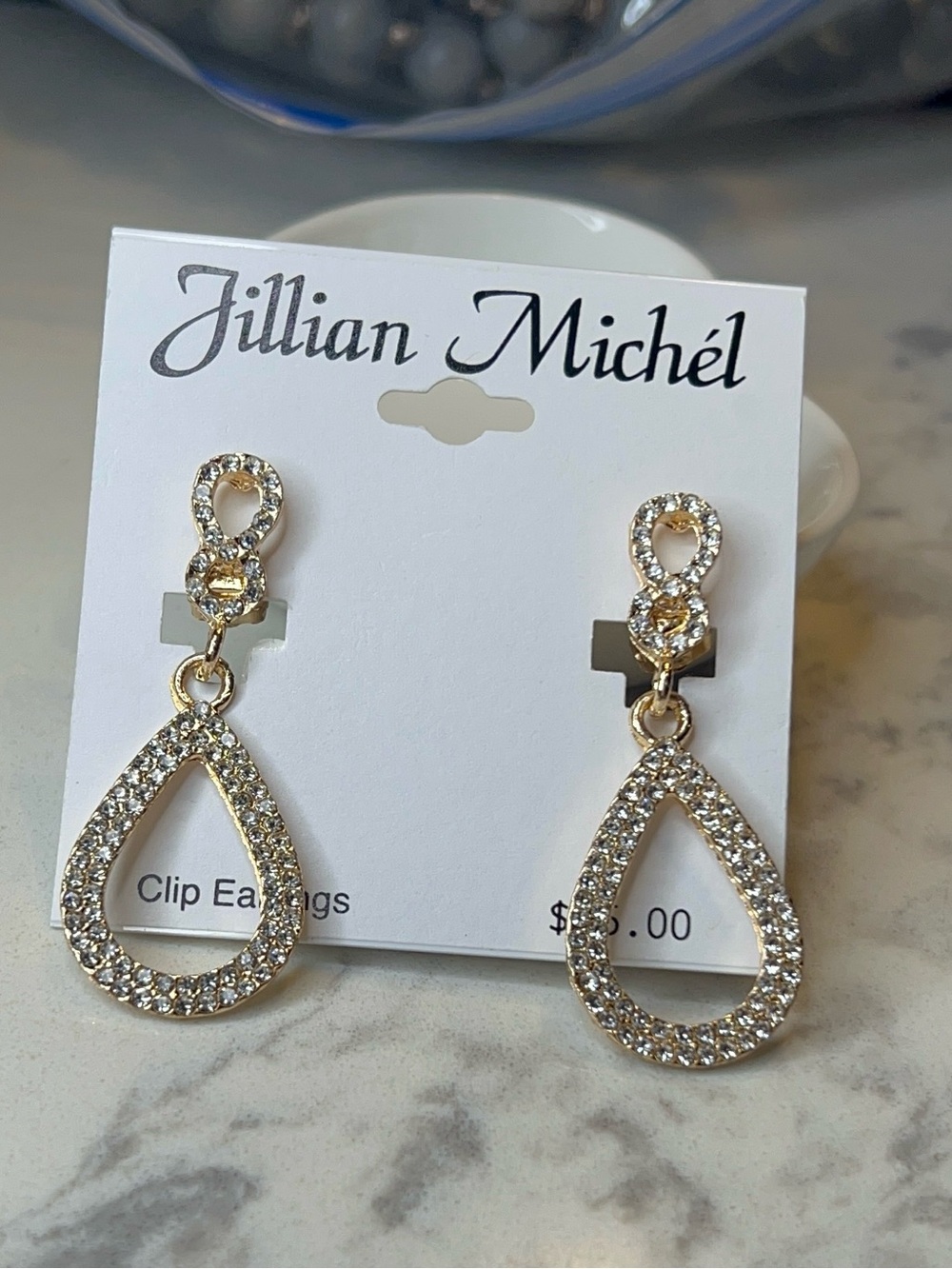 Jillian Michel Gold tone Teardrop Crystal Clip-On Earrings